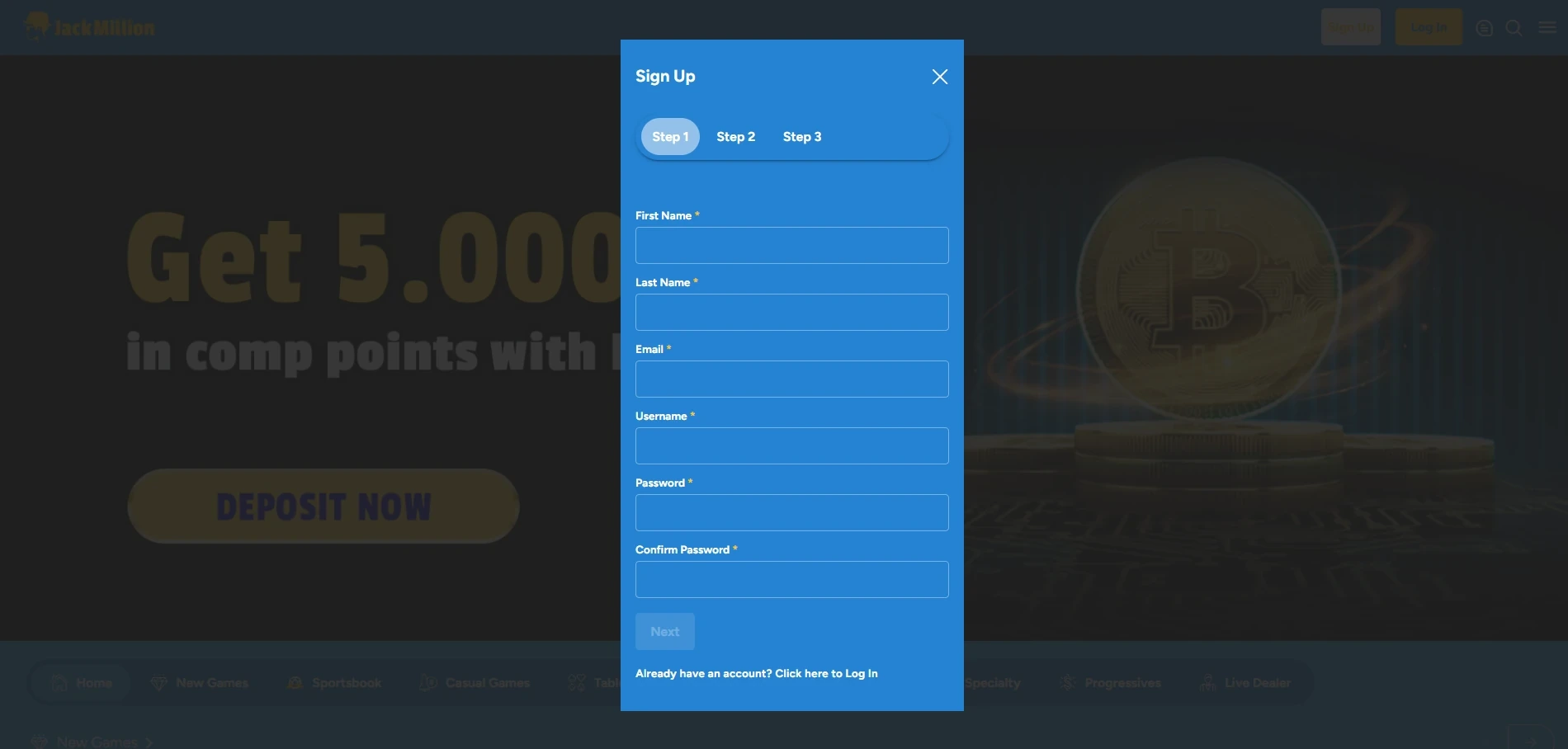 JackMillion Casino sign up